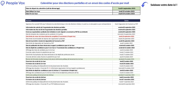 Calendrier des élections du CSE en format Excel, indiquant les étapes clés et les délais réglementaires.